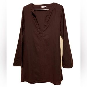 Seafolly Plunge Neck 100% Cotton Chocolate Brown Beach Shirt Cover Up Top Tunic
